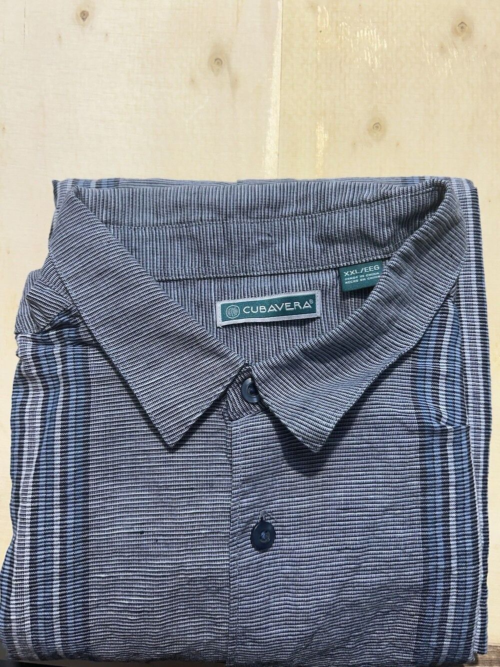 Cubavera Men's XXL Blue Gray Striped Button-Up Short Sleeve Shirt